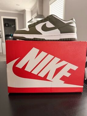 Nike Dunk Low-Top Sneakers in White / Medium Olive White